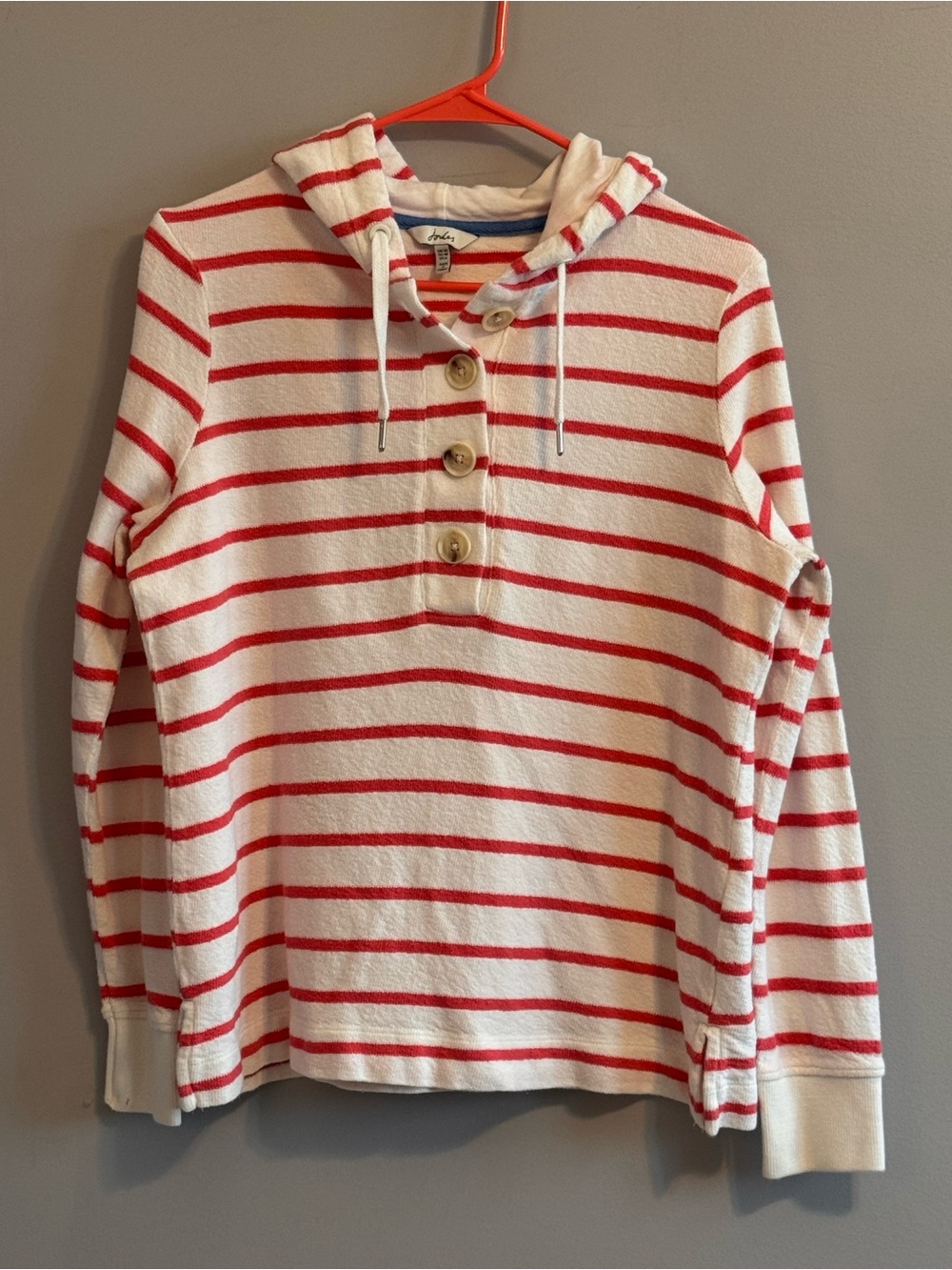 Joules Women's Size 6 Red White Stripe Button Hoodie Cotton Nautical